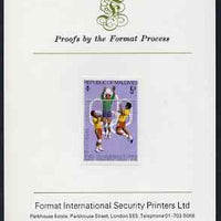 Maldive Islands 1976 Montreal Olympics 5r (Volleyball) imperf proof mounted on Format International proof card (as SG 661)