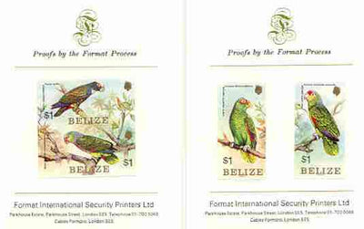 Belize 1984 Parrots set of 4 imperf proofs mounted on two Format International proof cards