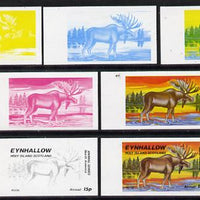 Eynhallow 1977 North American Animals 15p (Moose) set of 7 imperf progressive colour proofs comprising the 4 individual colours plus 2, 3 and all 4-colour composites unmounted mint