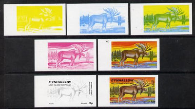 Eynhallow 1977 North American Animals 15p (Moose) set of 7 imperf progressive colour proofs comprising the 4 individual colours plus 2, 3 and all 4-colour composites unmounted mint
