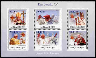 Mozambique 2009 Pope Benedict XVI perf sheetlet containing 6 vaues unmounted mint