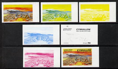 Eynhallow 1977 North American Animals 30p (Alligator) set of 7 imperf progressive colour proofs comprising the 4 individual colours plus 2, 3 and all 4-colour composites unmounted mint