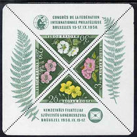 Hungary 1958 International Philatelic Federation Congress - Flowers perf m/sheet containing 4 triangulars unmounted mint SG MS 1533a
