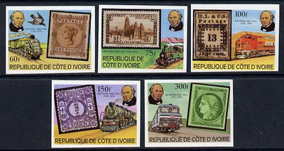 Ivory Coast 1979 Death Centenary of Rowland Hill (Stamps & Trains) imperf set of 5 vals unmounted mint
