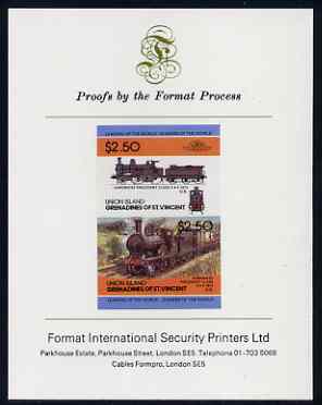 St Vincent - Union Island $2.50 Locomotive Hardwicke Precedent imperf se-tenant proof pair mounted on Format International proof card