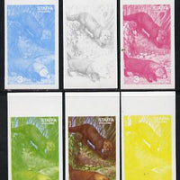 Staffa 1977 Wild Animals 3p (Bush Dog & Tayra) set of 6 imperf progressive colour proofs comprising the 4 individual colours plus 2 and all 4-colour composites unmounted mint