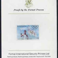 Barbuda 1984 Olympic Games $5 (Flag & Torch) imperf proof mounted on Format International proof card (as SG 733)