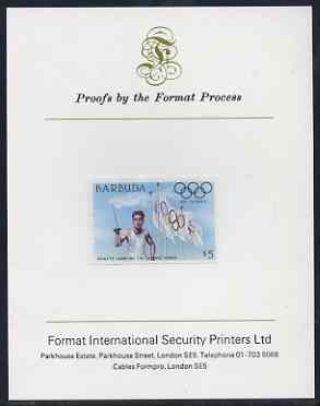Barbuda 1984 Olympic Games $5 (Flag & Torch) imperf proof mounted on Format International proof card (as SG 733)