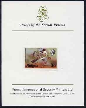 Antigua 1976 Loggerhead Kingbird 3c (with imprint) imperf proof mounted on Format International proof card (as SG 472B)