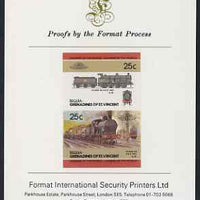 St Vincent - Bequia 1985 Locomotives #3 (Leaders of the World) 25c (0-8-0 Class G2) imperf se-tenant proof pair mounted on Format International proof card