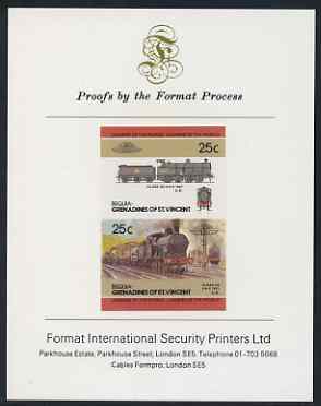 St Vincent - Bequia 1985 Locomotives #3 (Leaders of the World) 25c (0-8-0 Class G2) imperf se-tenant proof pair mounted on Format International proof card
