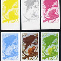 Staffa 1977 Wild Animals 10p (Red Faced Uakari & Howler Monkey) set of 6 imperf progressive colour proofs comprising the 4 individual colours plus 2 and all 4-colour composites unmounted mint