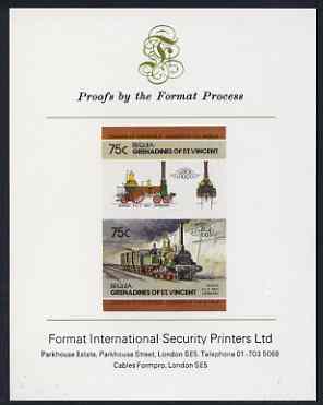 St Vincent - Bequia 1984 Locomotives #2 (Leaders of the World) 75c (4-4-2 Borsig) imperf se-tenant proof pair mounted on Format International proof card