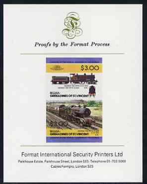 St Vincent - Bequia 1984 Locomotives #2 (Leaders of the World) $3.00 (4-4-0 George the Fifth) imperf se-tenant proof pair mounted on Format International proof card