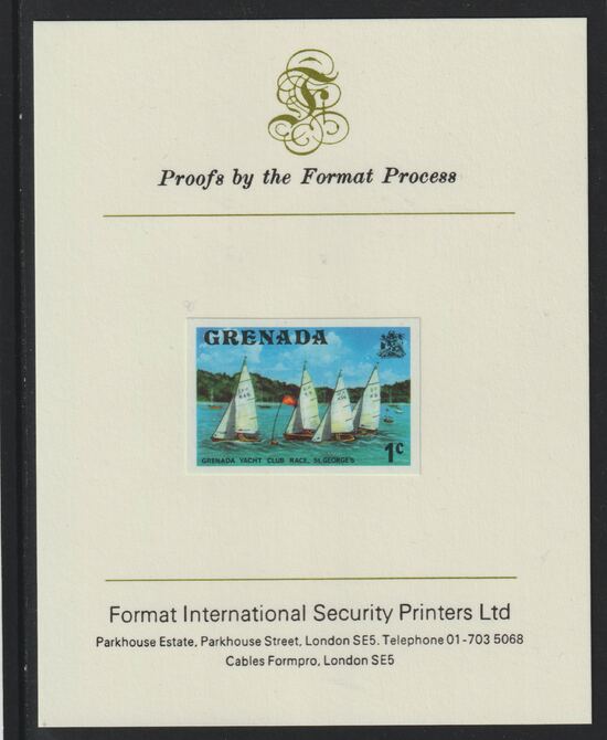 Grenada 1975 Yacht Club Race 1c imperf proof mounted on Format International proof card (as SG 650)