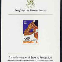 Dominica 1976 Olympic Games 1c (Shot Putt) imperf proof mounted on Format International proof card (as SG 516var)
