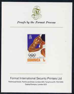 Dominica 1976 Olympic Games 1c (Shot Putt) imperf proof mounted on Format International proof card (as SG 516var)