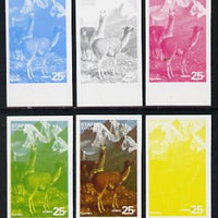 Staffa 1977 Wild Animals 25p (Guanaco & Llama) set of 6 imperf progressive colour proofs comprising the 4 individual colours plus 2 and all 4-colour composites unmounted mint