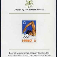 Dominica 1976 Olympic Games 2c (Swimming) imperf proof mounted on Format International proof card (as SG 517)
