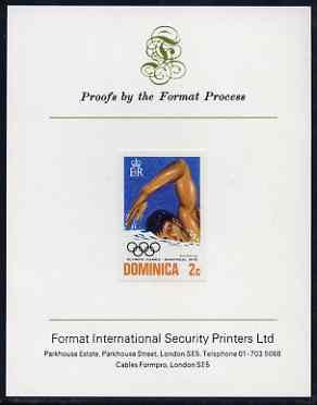 Dominica 1976 Olympic Games 2c (Swimming) imperf proof mounted on Format International proof card (as SG 517)