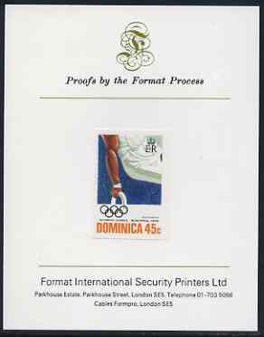Dominica 1976 Olympic Games 45c (Gymnastics) imperf proof mounted on Format International proof card (as SG 519)