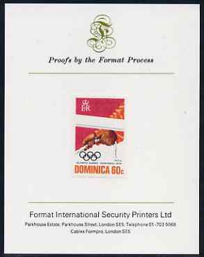 Dominica 1976 Olympic Games 60c (Sailing) imperf proof mounted on Format International proof card (as SG 520)