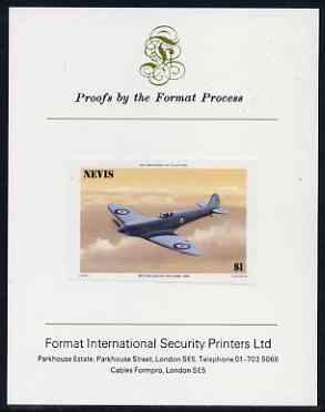 Nevis 1986 Spitfire $1 (Prototype K-5054) imperf proof mounted on Format International proof card (as SG 372),