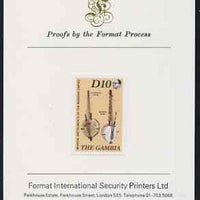Gambia 1987 Musical Instruments 10d (Koras) imperf proof mounted on Format International proof card as SG 689