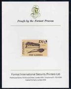 Gambia 1987 Musical Instruments 1d (Balaphong & Fiddle) imperf proof mounted on Format International proof card as SG 687