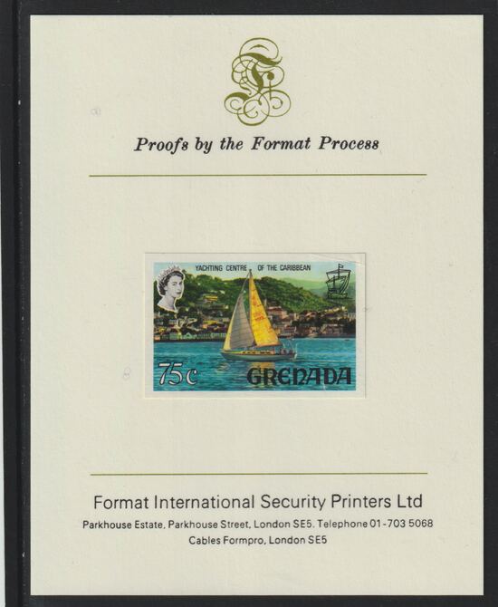Grenada 1968-71 Yachting 75c imperf proof mounted on Format International proof card (as SG 317a)