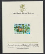 Grenada 1975 Cocoa Tree 12c imperf proof mounted on Format International proof card (as SG 657)