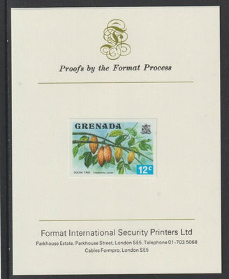 Grenada 1975 Cocoa Tree 12c imperf proof mounted on Format International proof card (as SG 657)