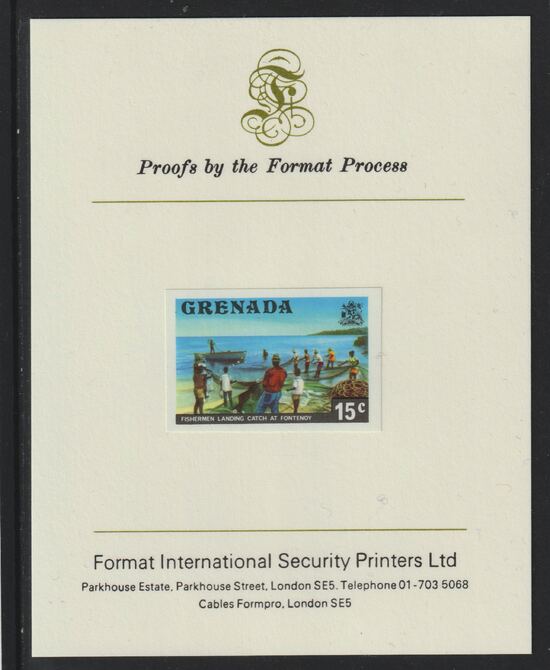 Grenada 1975 Fishermen 15c imperf proof mounted on Format International proof card (as SG 658)