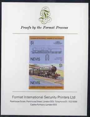 Nevis 1983 Locomotives #1 (Leaders of the World) King George V $1 imperf se-tenant proof pair mounted on Format International proof card (as SG 146a)
