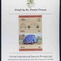 Nevis 1984 50c VW Beetle imperf se-tenant proof pair mounted on Format International proof card (as SG 207a)