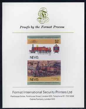 Nevis 1985 Locomotives #3 (Leaders of the World) $2 Class A '4-4-0T',imperf se-tenant proof pair mounted on Format International proof card (SG 283a)