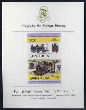 St Lucia 1984 Locomotives #2 (Leaders of the World) 50c 'Countess 0-6-0',imperf se-tenant proof pair mounted on Format International proof card