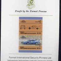 St Vincent - Bequia $1.50 Plymouth Superbird (1970) imperf se-tenant proof pair mounted on Format International proof card