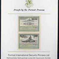 St Vincent - Bequia 1985 Warships of World War 2, $1.50 USS Nevada imperf se-tenant proof pair mounted on Format International proof card