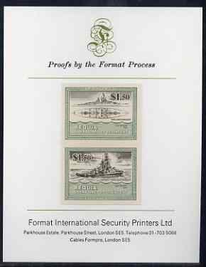 St Vincent - Bequia 1985 Warships of World War 2, $1.50 USS Nevada imperf se-tenant proof pair mounted on Format International proof card