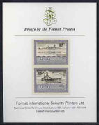 St Vincent - Bequia 1985 Warships of World War 2, 15c HMS Hood imperf se-tenant proof pair mounted on Format International proof card