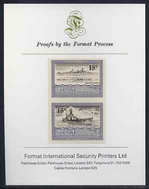 St Vincent - Bequia 1985 Warships of World War 2, 15c HMS Hood imperf se-tenant proof pair mounted on Format International proof card