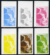 Staffa 1977 Birds of Prey #01 Kestrel 1.5p set of 6 imperf progressive colour proofs comprising the 4 individual colours plus 2 and all 4-colour composites unmounted mint