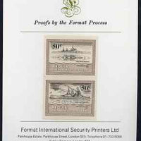 St Vincent - Bequia 1985 Warships of World War 2, 50c HMS Duke of York imperf se-tenant proof pair mounted on Format International proof card