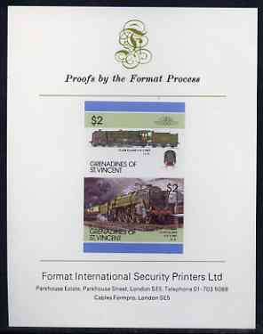 St Vincent - Grenadines 1986 Locomotives #6 (Leaders of the World) $2 (4-6-2 Clan Class) imperf se-tenant proof pair mounted on Format International proof card (as SG 455a)
