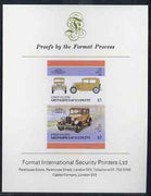 St Vincent - Union Island 1986 $3 Ford Model A imperf se-tenant proof pair mounted on Format International proof card