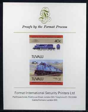 Tuvalu 1985 Locomotives #5 (Leaders of the World) 40c (GM SD-50) imperf se-tenant proof pair mounted on Format International proof card (SG 350a)