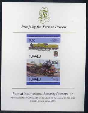 Tuvalu 1985 Locomotives #5 (Leaders of the World) 10c 'Green Arrow 2-6-2' imperf se-tenant proof pair mounted on Format International proof card (as SG 348a)