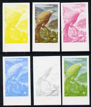 Staffa 1977 Birds of Prey #01 Kite 10p set of 6 imperf progressive colour proofs comprising the 4 individual colours plus 2 and all 4-colour composites unmounted mint