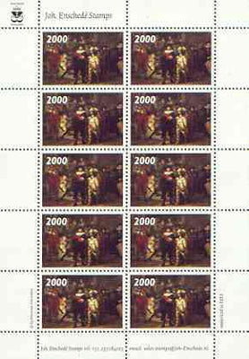 Cinderella 2000 The Nightwatch by Rembrandt, undenominated sample stamp in perf sheetlet of 10 specially produced by Joh Enschedé unmounted mint